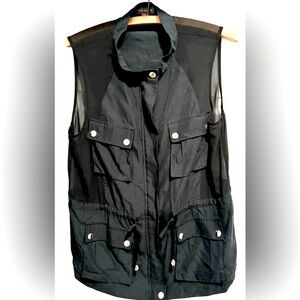 Vince Camuto vest black mesh modal drawstring pockets gold cinched cargo US S